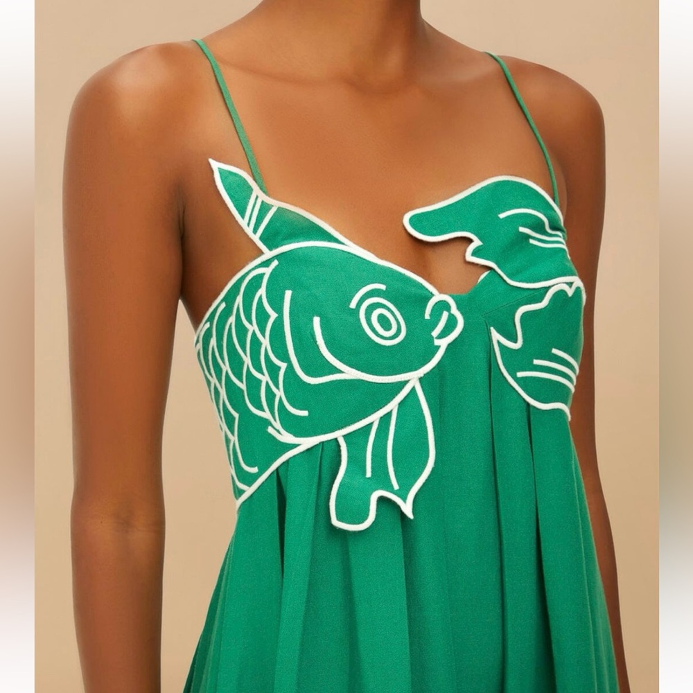 🌺🎉HP🎉🌺 NWT Farm Rio Green Fish Top Maxi Dress - Picture 3 of 16